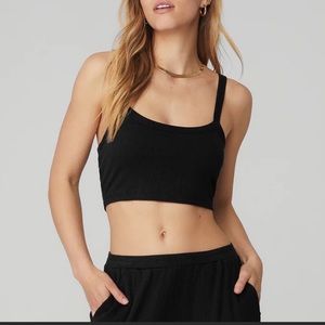 Alo Ribbed Crop Whisper Bra Tank (M, Black)